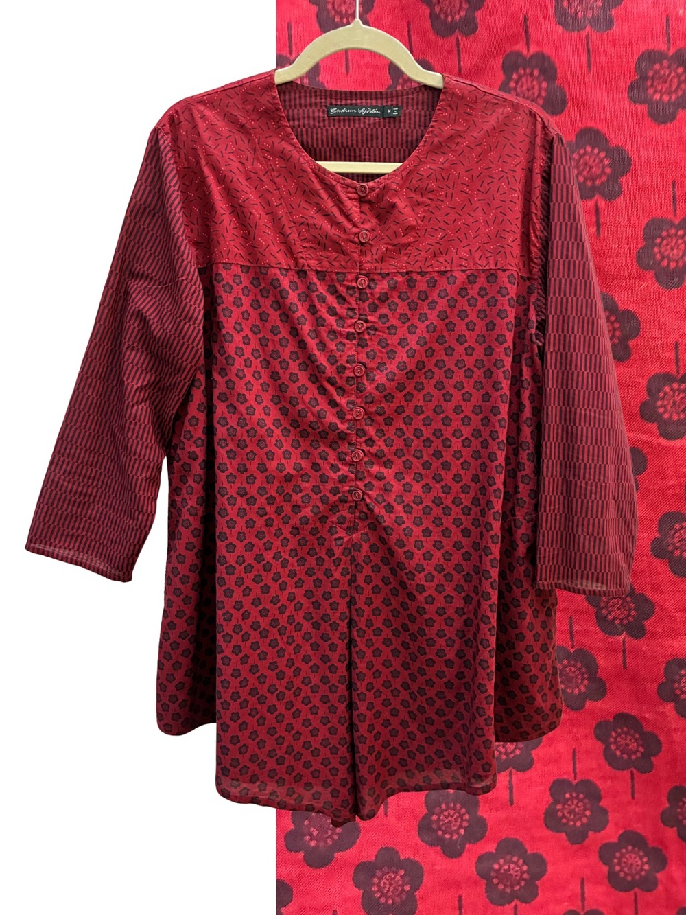 Gudrun Sjödén Red Button Up Tunic Size M